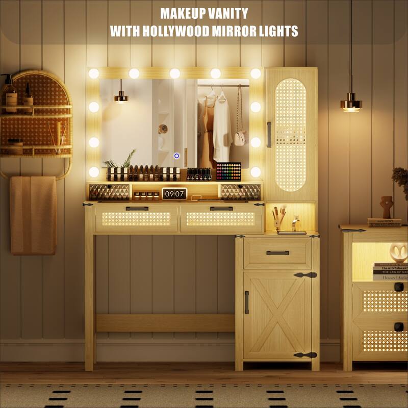 Makeup Vanity With LED Light and Charging Station