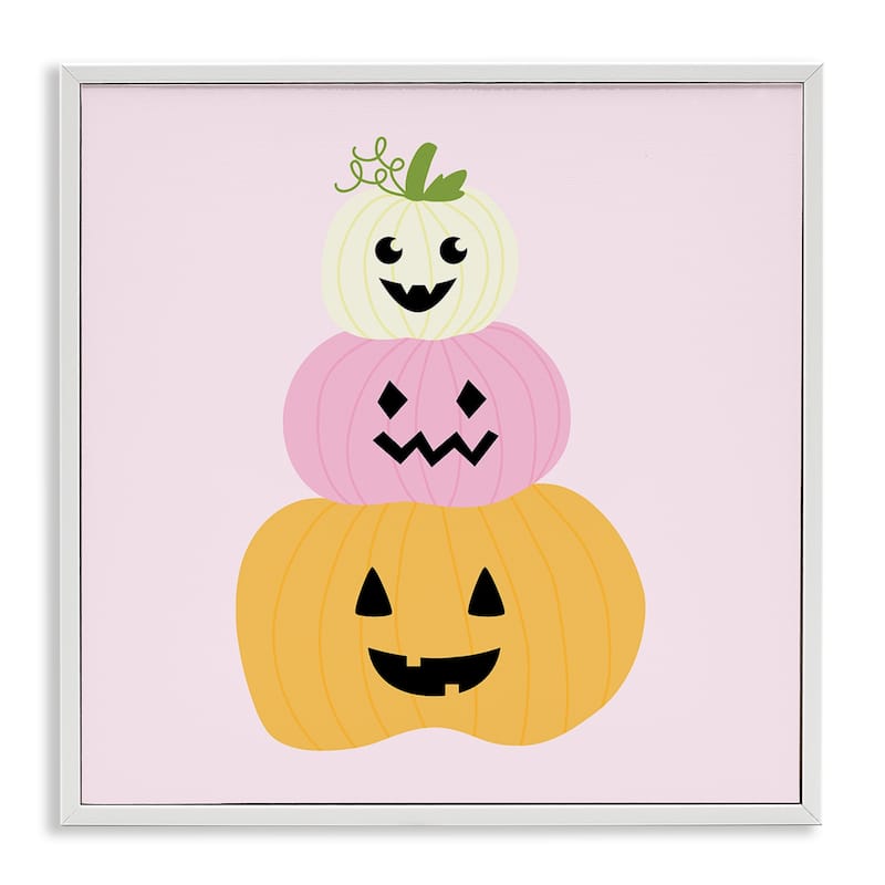 Stupell Pastel Happy Jack-o-Lanterns Framed Giclee Art Design By Sazerelli Designs - 24 x 24 - White