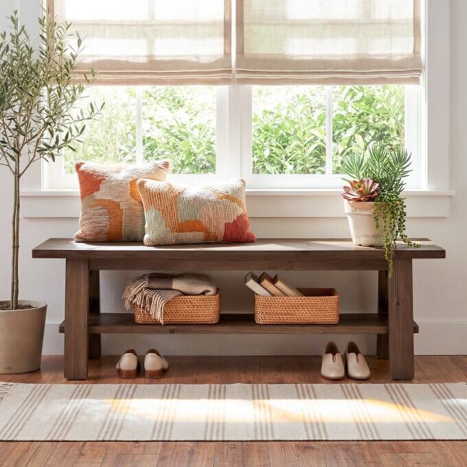55-Inch Rustic Solid Wood Shoe Storage Bench for Entryway & Bedroom