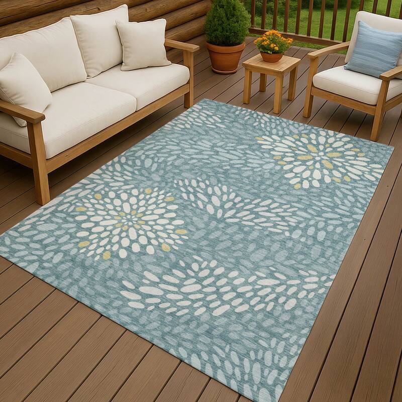 Machine Washable Indoor/ Outdoor Modern Genoa Chantille Rug - Teal - 8' x 10'