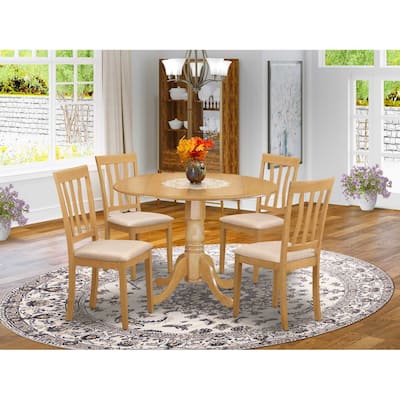 HomeStock 5-Piece Round Natural Oak Finish Solid Wood Top Dining table with 4 Chairs with Lattice Back