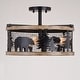 preview thumbnail 10 of 12, Kodiak 16-in W Black and Teak Rustic Semi Flush Mount Ceiling Light Bear and Tree Motif - 16-in W x 10.75-in H x 16-in D