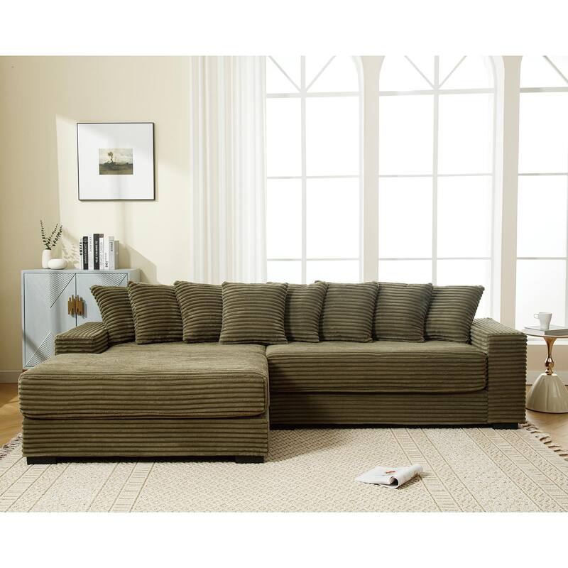 Oversized Two-Piece Couches, L Shaped Sofa, Corduroy, Right Chaise Daybed,with Armrests,Eight Throw Pillows,Corner Sofa