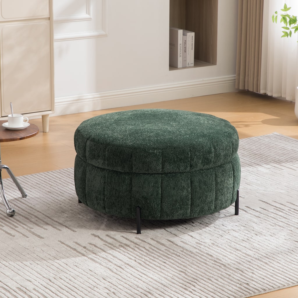 31.3"W Round Storage Ottoman, Footstool with Reversible Lid,Coffee Table,Metal Legs
