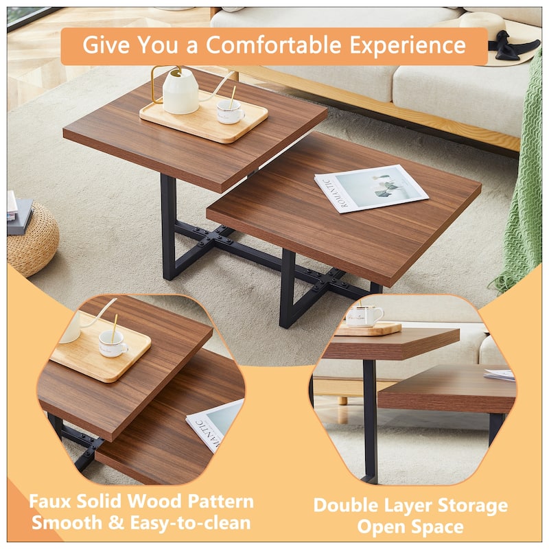 Modern and Scandinavian Styles-Dark Walnut Double-Deck Coffee Table