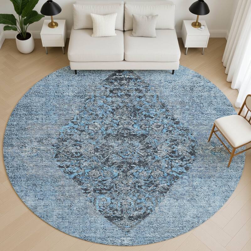 Premium Washable Super Soft Vintage Traditional Mayfield Rug - Denim - 8' x 8'