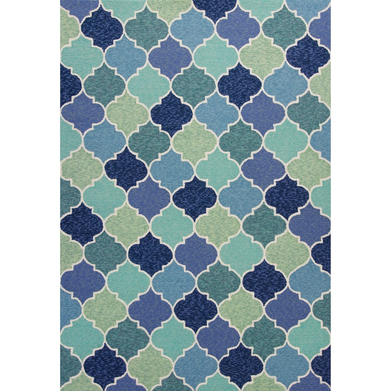 Domani Trails Morroccan Blues Trellis Indoor / Outdoor Rug - 7'6" x 9'6" - Teal