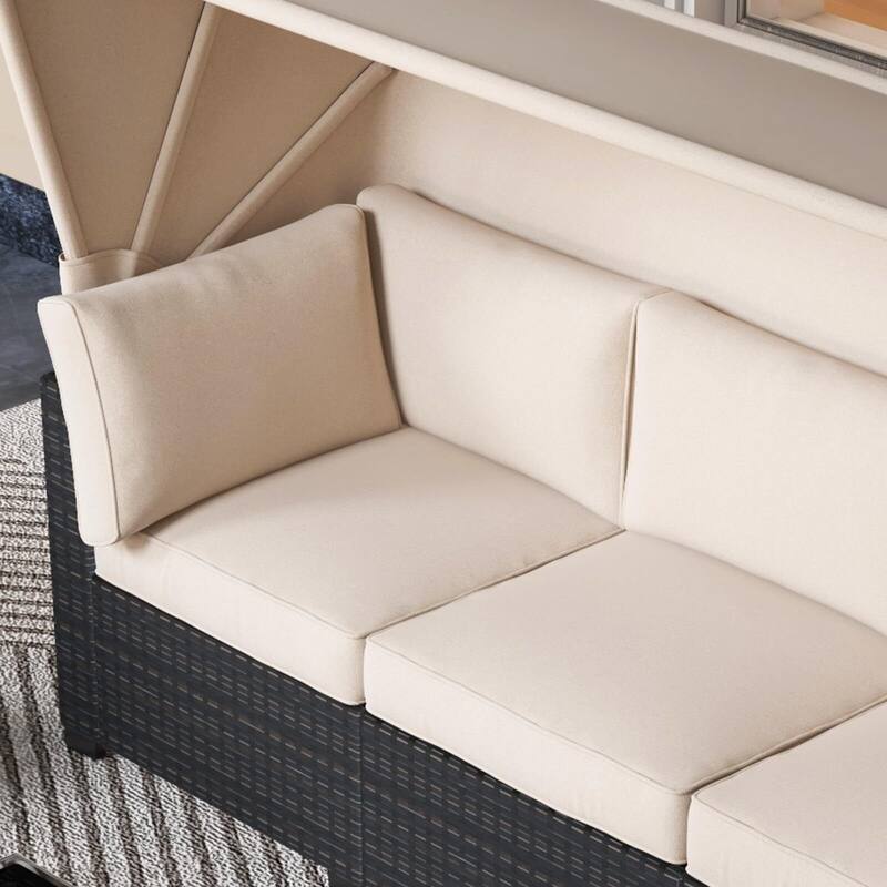 6pcs Outdoor Rattan Wicker Furniture with Canopy