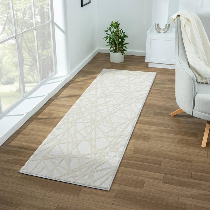 Luxe Weavers Geometric Abstract Lines Area Rug - 2x7 - Cream