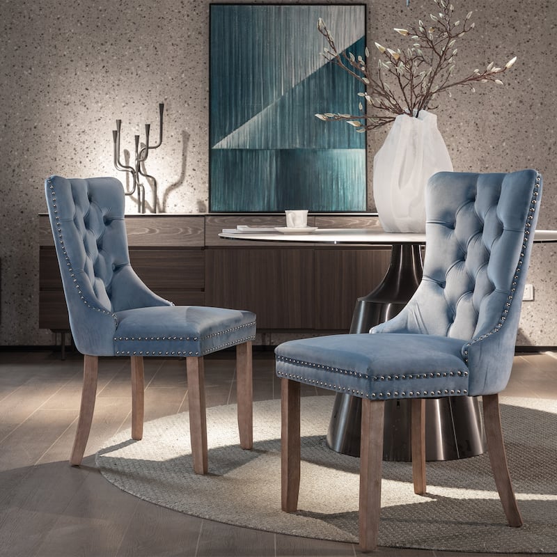 Tufted Solid Wood Velvet Dining Chair,2-Pcs Set