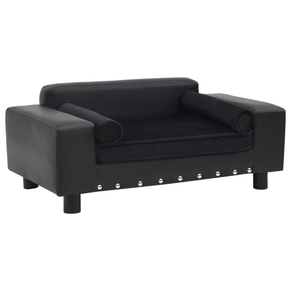 vidaXL Dog Sofa Black 31.9"x16.9"x12.2" Plush and Faux Leather - 31.9" x 16.9" x 12.2"