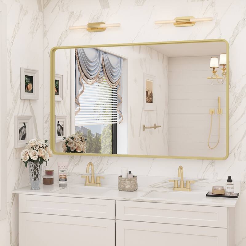 Aluminum alloy Framed Tempered Glass Wall Bathroom Vanity Mirror - 48" x 30" - Gold