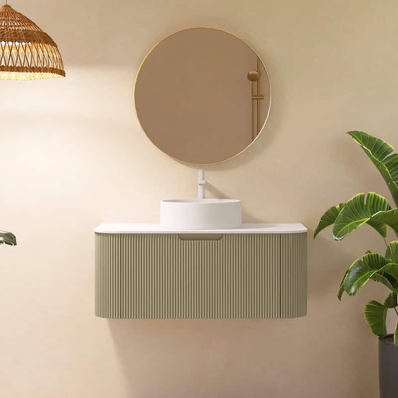 Wall-Mounted Bathroom Vanity with White Round Ceramic Sink - 35.83'' x 18.9'' x 19.33'' - Green