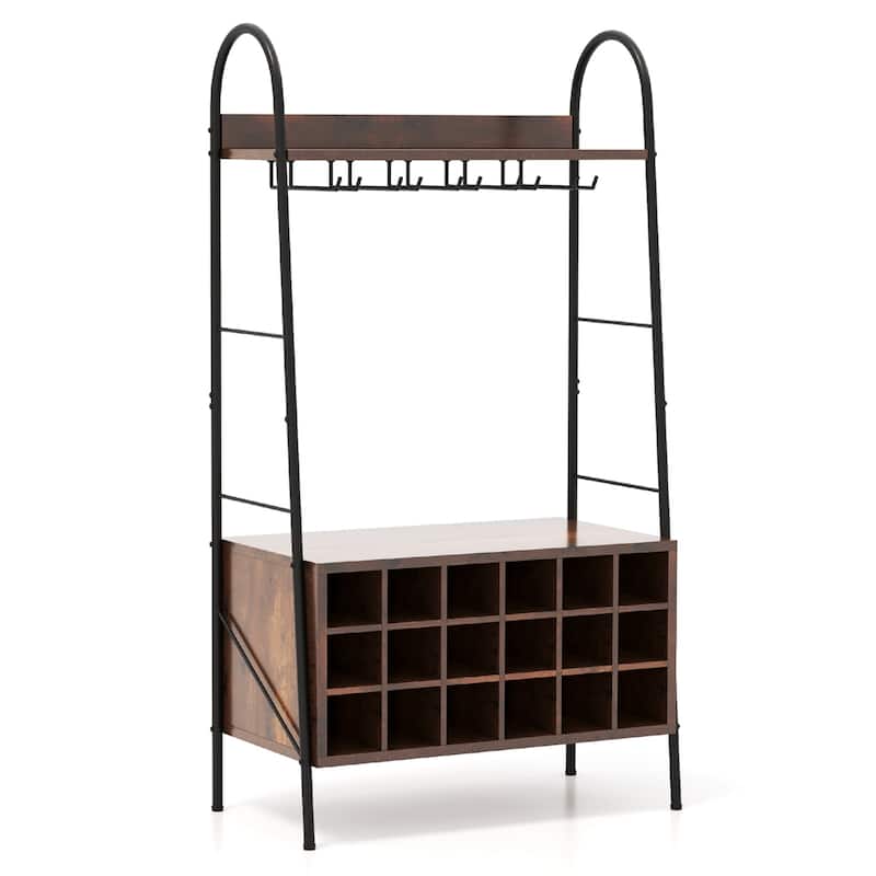Costway Industrial Rack Freestanding Bottle Holder with Stemware - See Details