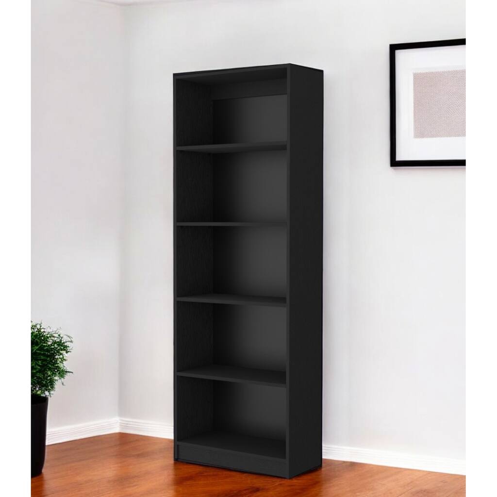 HomeRoots 71" Black Wood Five Tier Bookcase