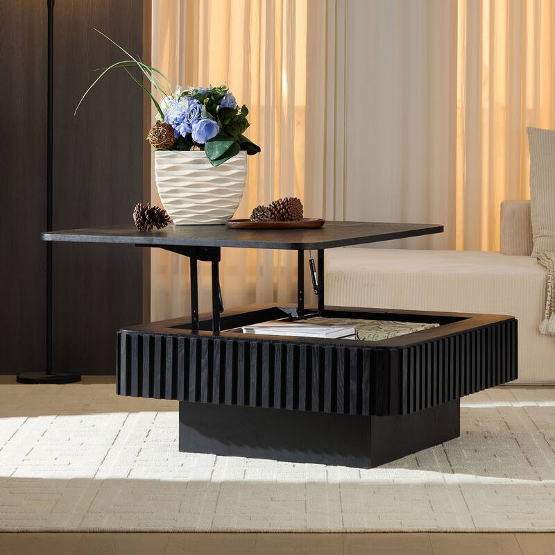 GDF Studio - Aponaug Modern Handcrafted Lift-Top Drum Coffee Table with Hidden Storage - Black