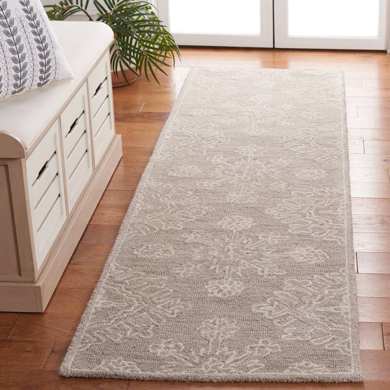 SAFAVIEH Handmade Blossom Rylee Modern Floral Wool Rug - 2'3" x 8' Runner - Light Beige