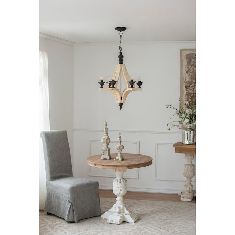 6 - Light Wood Chandelier, Hanging Light Fixture with Adjustable Chain for Kitchen Dining Room Foyer Entryway, Bulb Not Included