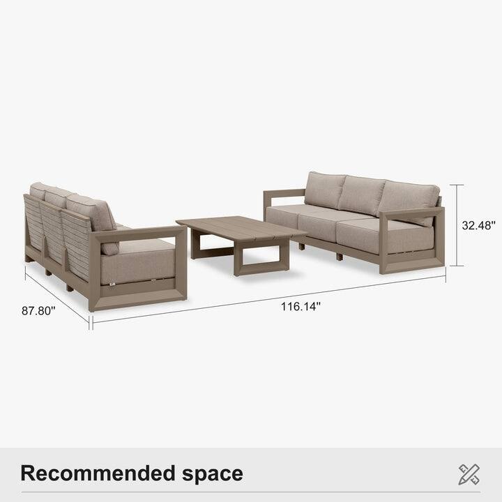 PURPLE LEAF Caesar Sectionals Sofas Khaki with 9.6" Thick Cushion and Table for Living Room Furniture Patio Conversation Sets
