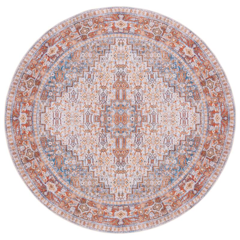 SAFAVIEH Tucson Machine Washable Slip Resistant Zada Traditional Rug - 6' Round - Beige/Rust