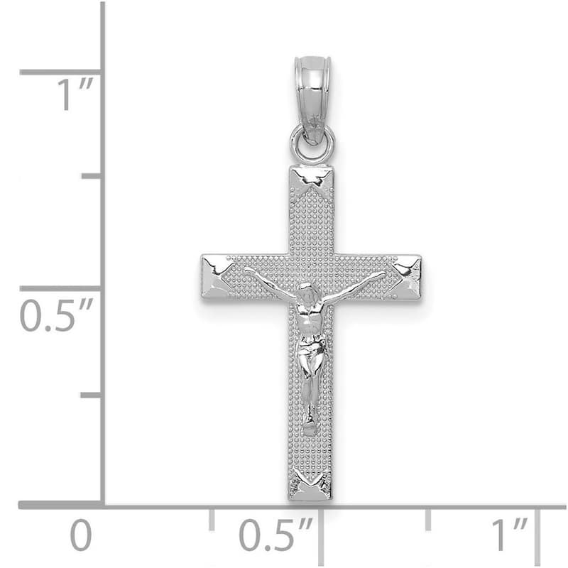 Curata 14k White Gold 18" Small Beaded Crucifix Cross Necklace (13mm x 26mm)