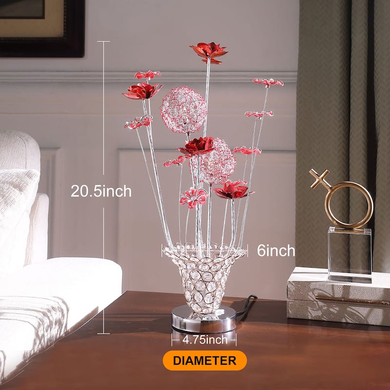 LED Aluminum 4 Rose Floral Trumpet Vase Table Lamp