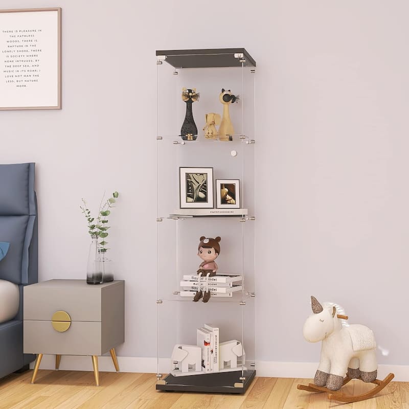Glass Display Cabinet with Doors & Locks, Acrylic Shelves, Floor Standing Storage Showcase for Home or Office