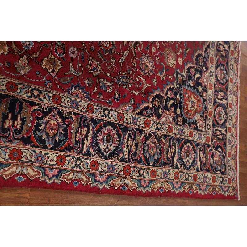 Traditional Signed Mashad Persian Vintage Rug Handmade Wool Carpet - 8'0"x 10'9"