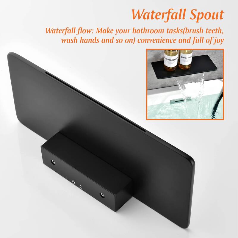Wall Mount Tub Faucet With Handheld Shower, Waterfall Bathtub Faucet Modern Tub Filler Faucet With Pressure Balance Valve