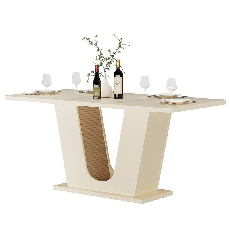 55'' Modern Off White Dining Table for 4-6