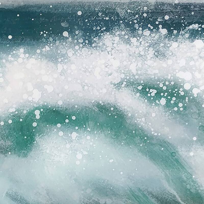 39 x 59 Hand Painted Cresting Waves, White Frame, Seafoam Green, Ocean Blue - Sea Green, Ocean Blue, White