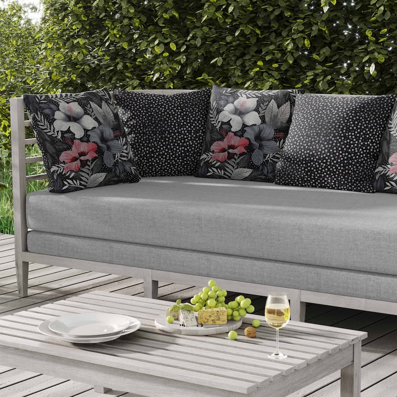 Floral Dots Indoor/Outdoor Reversible Throw Pillow Gray and Red