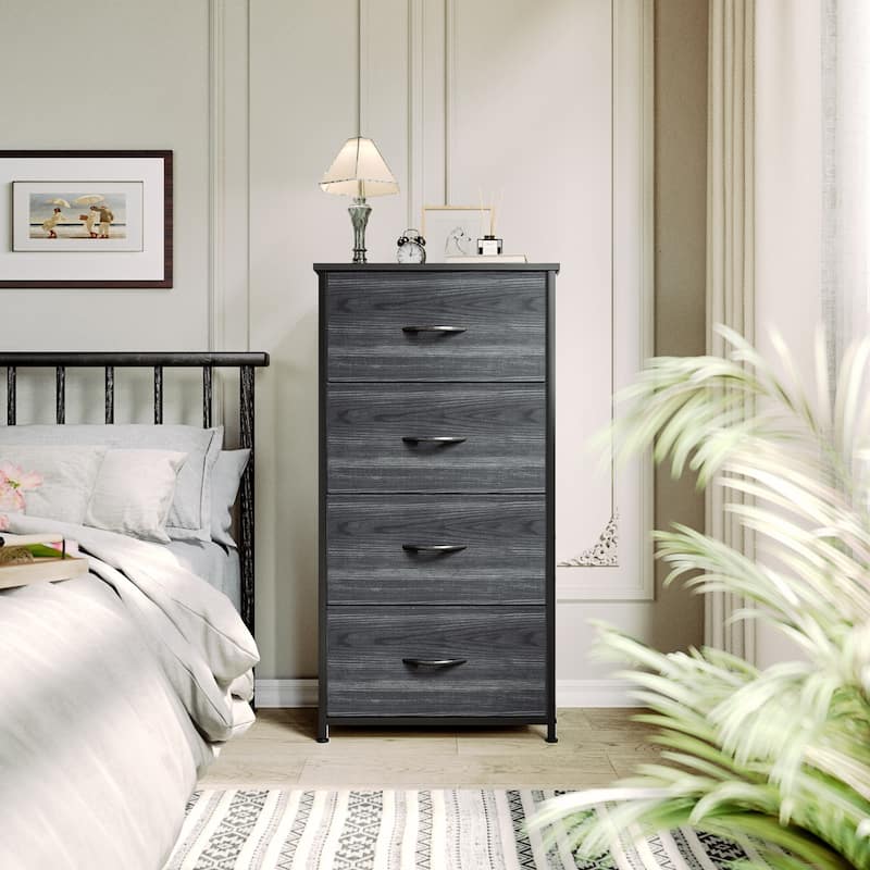 Modern 4/8/10-drawer Bedroom Fabric Dresser Storage Tower with Wood Top - Black Wood Grain - 4-drawer