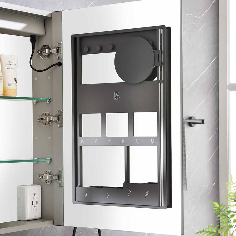 LED Lighted Medicine Cabinet with Defogger, Adjustable Brightness, USB & 3X Magnification Mirror - 30X40 in