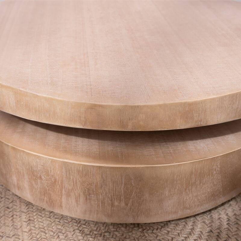 Roomfitters Modern Round Coffee Table with Offset Tier, 31" Architectural Center Table, Engineered Wood, Natural