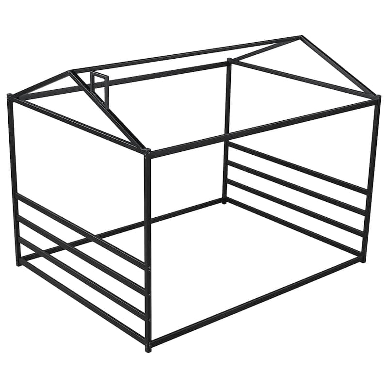 Roomfitters Queen Size Metal House Shape Platform Bed Frame with Modern Design and Strong Support