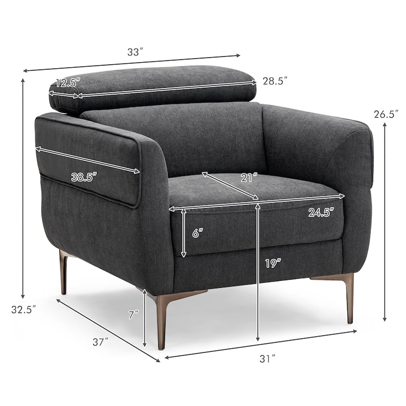 Costway Modern Upholstered Accent Chair Single Sofa Armchair w/ - 33'' x 38.5'' x 32.5''
