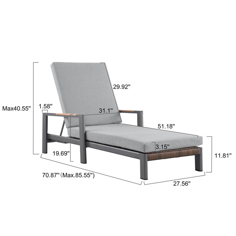Arlo Teak & Wicker Aluminum Dual-Use Outdoor Chaise Lounge (Set of 2)