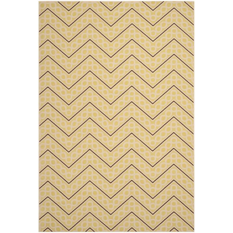 SAFAVIEH Hampton Sylvi Modern Indoor/ Outdoor Waterproof Patio Backyard - 6' 7" x 9' 6" - Green/Ivory - Rectangle