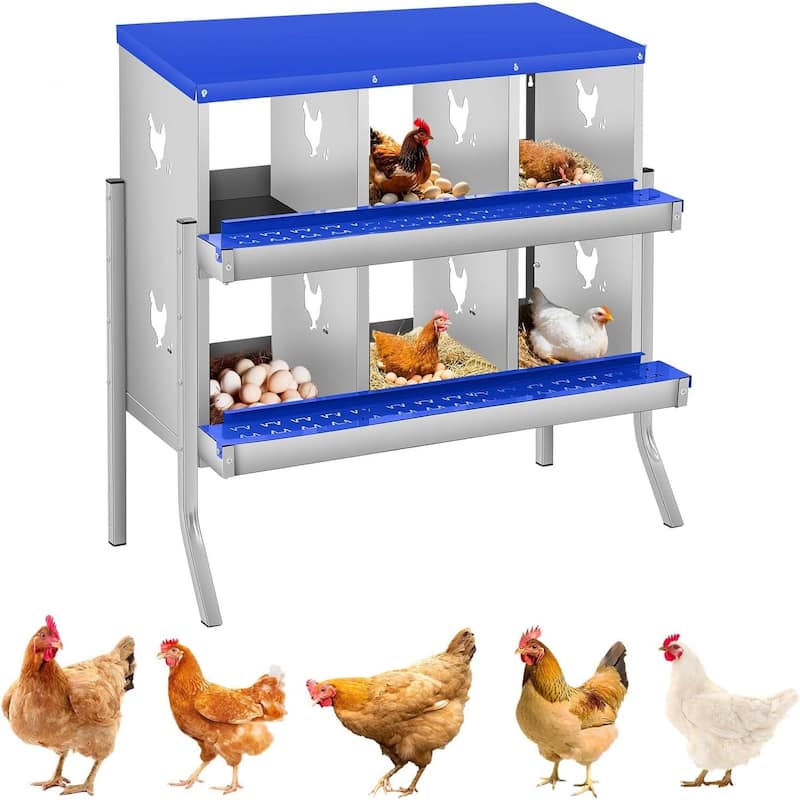 6 Compartment Nesting Box, Chicken Laying Box, with Bracket Legs, Easy to Clean and Install - Blue