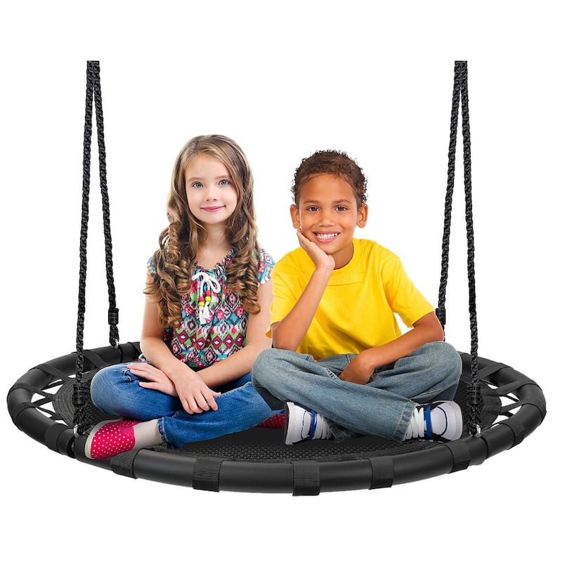 Sorbus Spinner Swing Round Mat Swing – Great for Tree Set, Backyard, Playground, Playroom – Accessories Included (40" Mat Seat) - Black