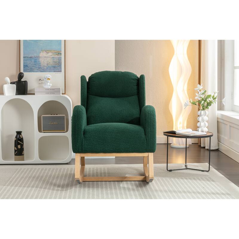 Green Modern 38" High Back Upholstered Rocking Chair with Wood Legs and Packet