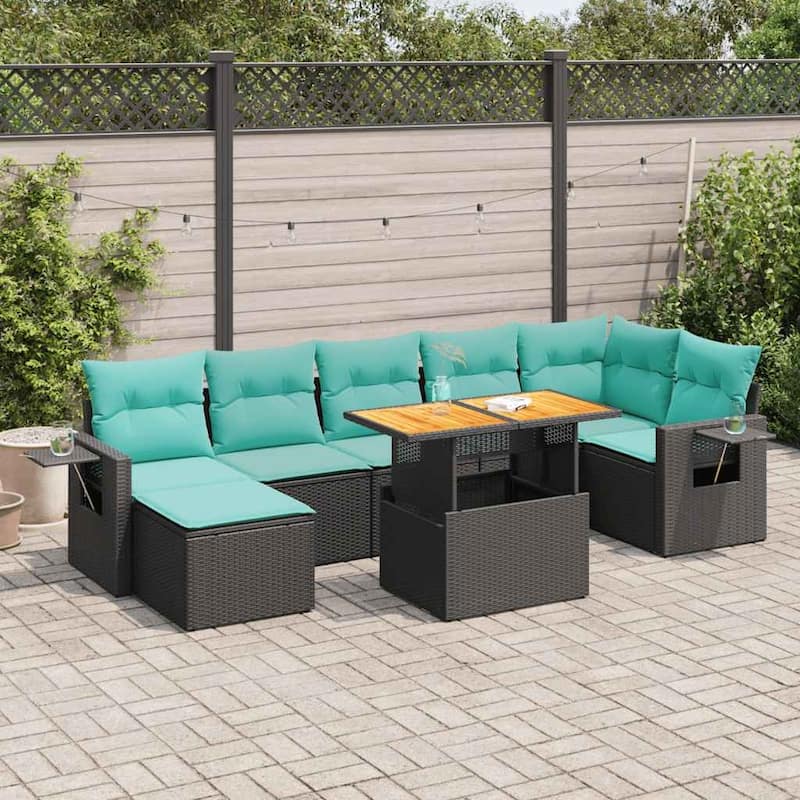 vidaXL Patio Sofa Set with Cushions Table and Modular Sofas 8 Piece Poly Rattan - 21.7 x 24.4 x 27.2