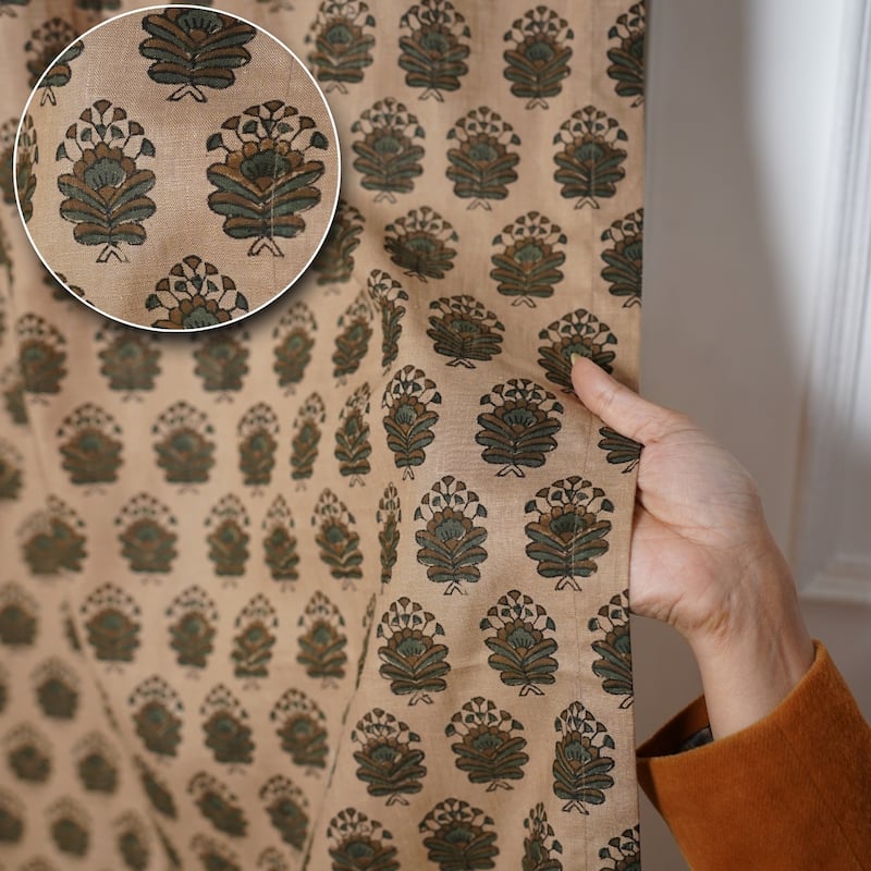Fabdivine Handmade Block Print Floral Curtain Perfect for Room or Window Décor