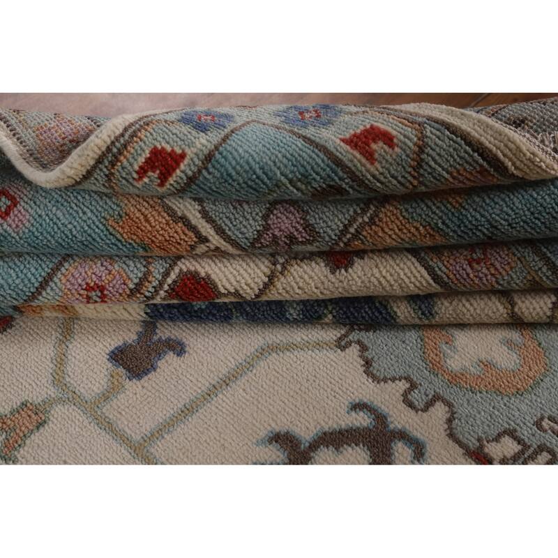 Floral Ivory & Blue Oushak Oriental Area Rug Handmade Wool Carpet - 9'0"x 11'7"