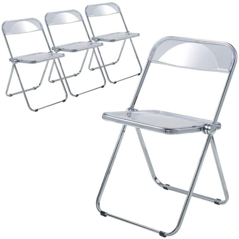 Lawrence (Set of 4) Modern Clear Acrylic Transparent Folding Chair with Chrome Steel Frame for Condos and Apartment - 30"