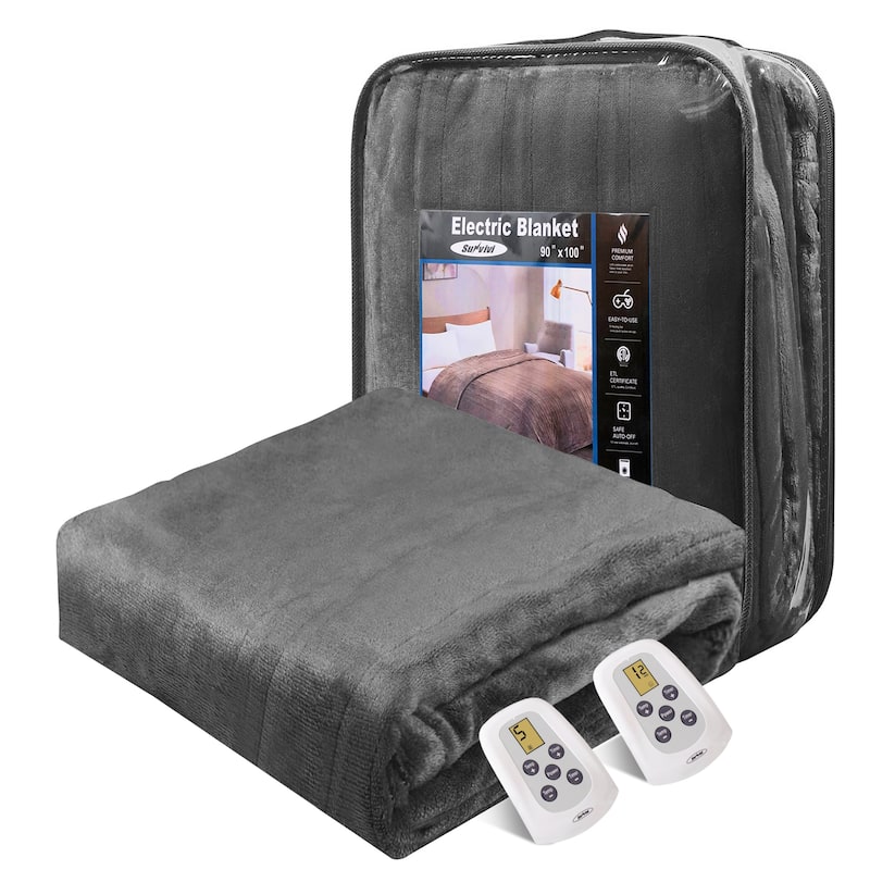 Royalcraft Double-Layer Flannel Heated Blanket with Dual Controllers
