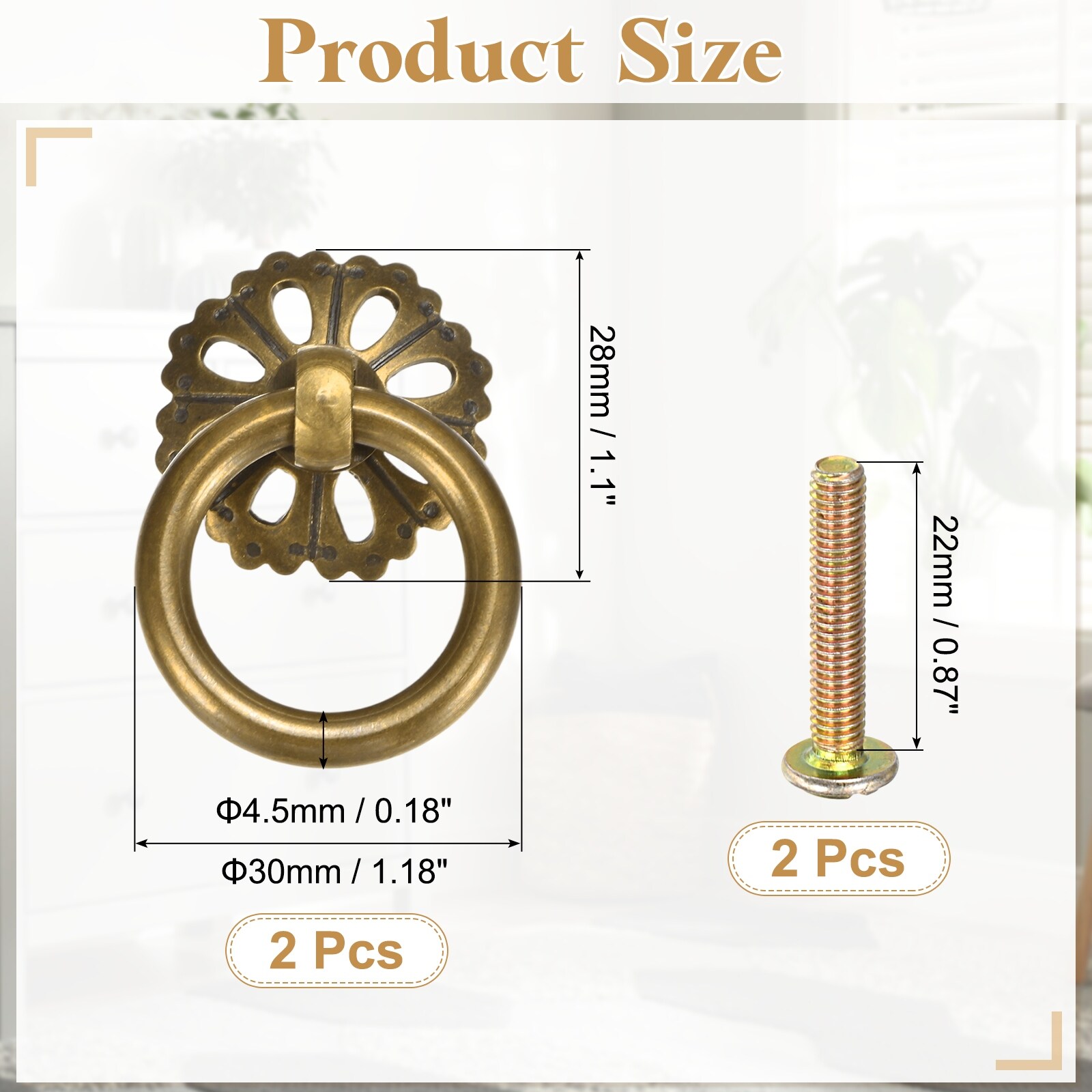 1.18" Brass Drawer Pulls and Knobs with Screws, Hollow Flower