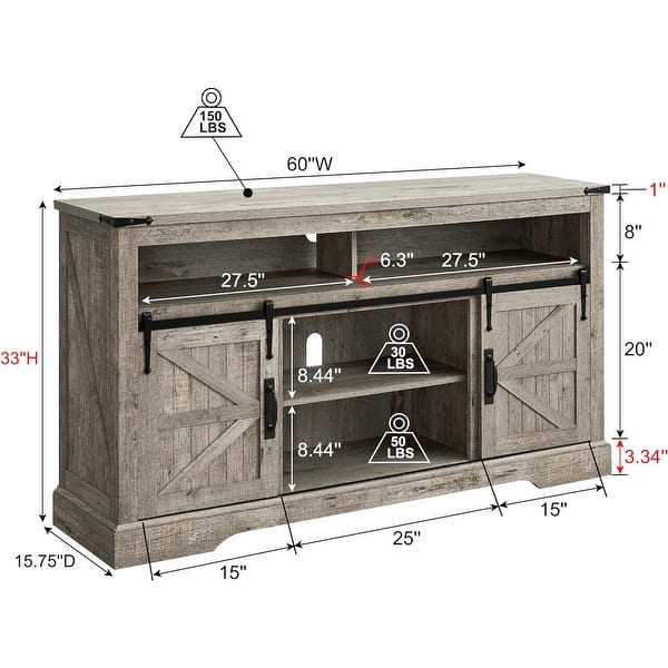 dimension image slide 3 of 5, Farmhouse Wood TV Stand, Highboy Entertainment Center, Media Console
