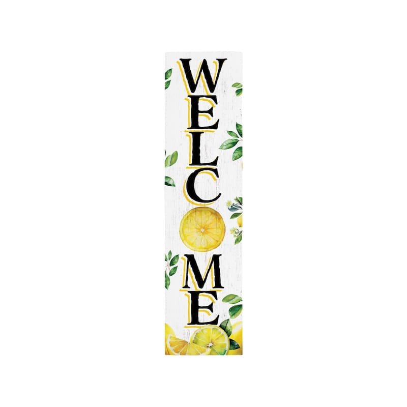 HomeRoots 36" White Yellow And Green Solid Wood Welcome Lemon Porch Sign